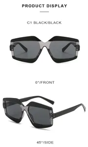 Détail montrant la face et l'angle de 45 degrés des lunettes de soleil noires géométriques
