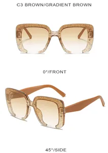 Detail of square glitter frames with gradient brown lenses and transparent texture