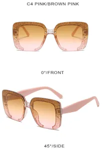 Detail of square glitter frames with pink brown gradient lenses and C4 color code info