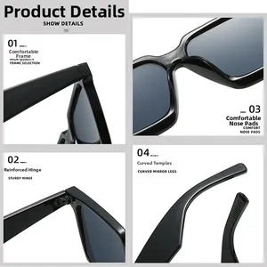 Detailsicht der eckigen Sonnenbrille mit Metallscharnieren und ergonomischen Nasenpads