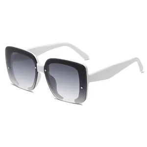 Square white frame sunglasses with gradient grey lenses and silver stud accents