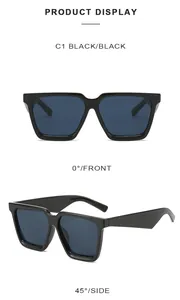 Vorder- und 45-Grad-Seitenansicht der schwarzen quadratischen Oversize-Sonnenbrille