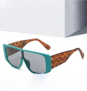 Detail of teal geometric sunglasses frame with tortoiseshell textured temples in side view