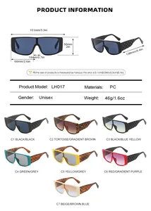 Detailed dimension guide and color options for large frame oversized unisex sunglasses
