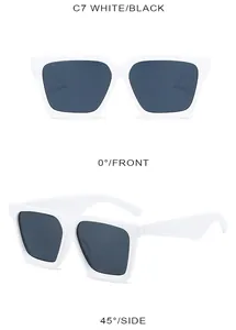 Front- und Seitenansicht der quadratischen weißen Sonnenbrille mit dunklen Gläsern