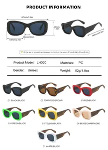 Detailed size chart and dimensions for these modern bamboo temple rectangular sunglasses