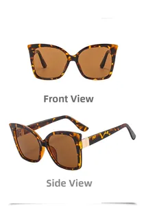Front and side view of oversized tortoise shell sunglasses with brown lenses and gold hardware