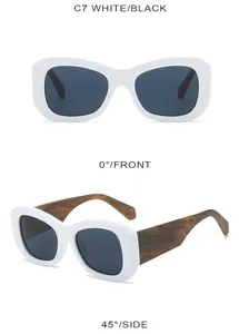 Detailed front and side views of white sunglasses with textured tortoise temples
