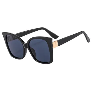 Classic oversized square sunglasses with black frames, blue lenses and gold metal accents