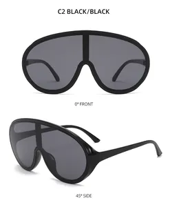 Vorder- und Seitenansicht der übergroßen schwarzen Flat-Top-Schild-Sonnenbrille