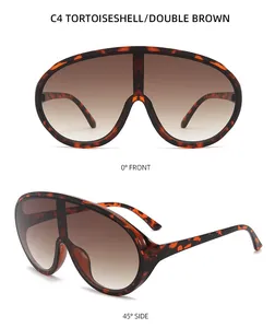 Detaillierte Vorder- und Seitenansicht der übergroßen Schildpatt-Sonnenbrille mit Gläsern