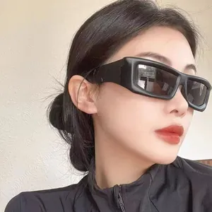 Retro oversized square cycling sunglasses with thick matte black frames for a punk style