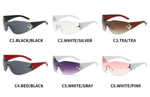 Detailed grid view of Y2K rimless sunglasses with star metal hardware in various colors