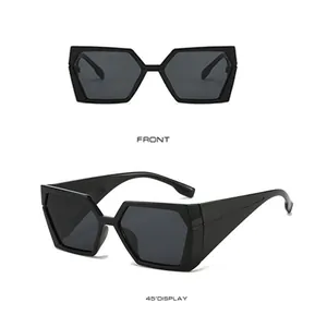 Vues macro montrant l'avant et l'angle à 45 degrés des lunettes de soleil punk noires