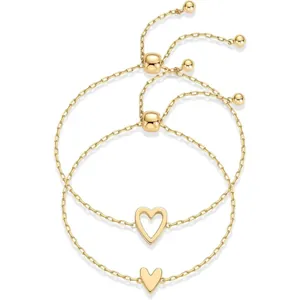 Minimalist Stainless Steel Heart Bracelet Set For Women Hollow Solid Heart Adjustable Sliding Clasp Gold Silver Jewelry