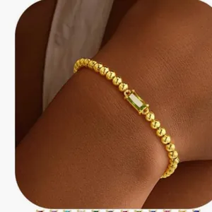 Bracelet en Perles De Cuivre Plaqué Or 14k Avec Pierre De Naissance En Zirconium Rectangulaire Bijoux Minimalistes Élégants Pour Femmes Cadeau D'anniversaire
