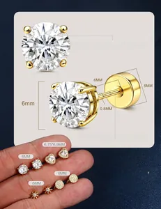 Detailansicht goldener Zirkonia-Ohrstecker mit präzisen Maßen und Messkennzeichnungen