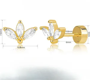 Spécifications de taille pour les boucles d'oreilles papillon dorées à dos plat