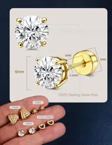 Makroansicht goldener Ohrstecker mit Zirkonia und S925 Sterling Silber Stiften