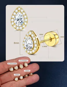 Detaillierte Maße für birnenförmige Zirkonia-Ohrstecker mit 0.8mm Goldpfosten