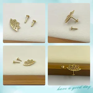 Golden lotus mandala cartilage stud earrings with hollow design and flat back labret screw