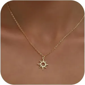 Collana con Pendente in Rame Placcato Oro 14K Donna Bussola Cuore Fiocco Sole Corno Italiano Catena a Graffetta Figaro Gioielli