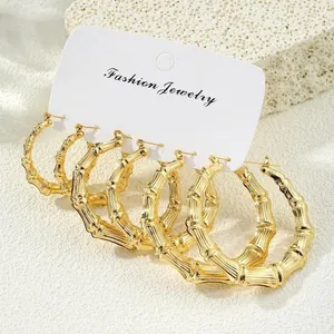 Bamboo Joint Hoop Earrings For Women Gold Silver Rose Gold Plated Retro Geometric Large Circle Earrings Fashion Jewelry