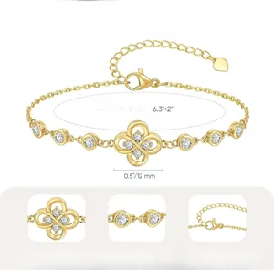 Dettagli del bracciale a quadrifoglio dorato con ciondolo da 12mm e misure indicate