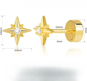 Spécifications de taille pour boucles d'oreilles étoile dorée avec pierre précieuse