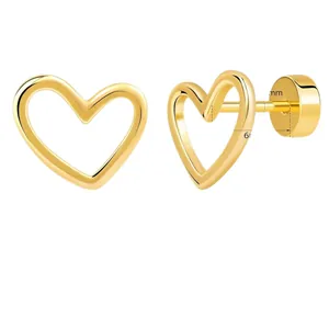 Boucles d'oreilles cœur évidé 6mm en or avec fermoirs à vis sécurisés pour femmes