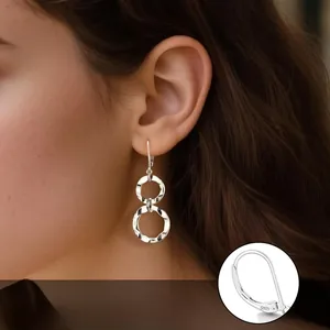 Boucles d'Oreilles Pendantes Vintage Double Cercle Martelé Pour Femmes Bijoux Bohème à Ondes Entrelacées Avec Tige en Argent 925