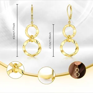 Boucles d'oreilles créoles doubles martelées dorées au design bohème avec crochets