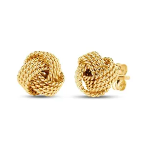 Elegant 18K gold plated brass love knot stud earrings with intricate spiral woven texture