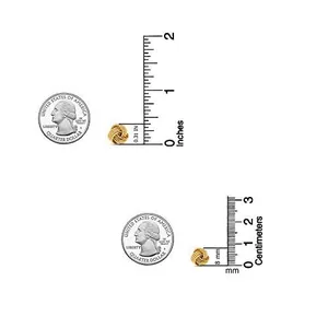8mm gold love knot stud earrings size comparison with quarter coin and ruler