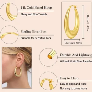 Boucles d'oreilles créoles gouttes en plaqué or 14 carats avec tige argent S925