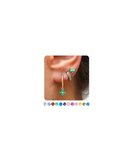Set di orecchini in ottone placcato oro con zircone verde e 12 opzioni di colore delle pietre