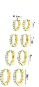 Detailed size guide for gold hoop earrings set with diameters 6mm 7mm 8mm and 9mm