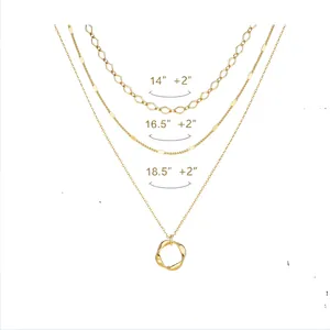 Collana Multistrato per Donna Placcata Oro Argento Ottone Lega Twist Cerchio Croce Cuore Ciondolo Gioielli