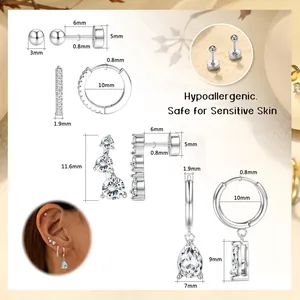 Ohrring-Set aus versilbertem Messing mit Zirkonia und hypoallergenen Steckern für Damen