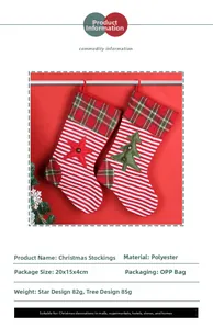 Detailansicht der Polyester-Weihnachtssocken mit Streifenmustern und Produktabmessungen