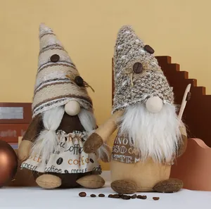 Detail of coffee gnomes with espresso text and plush textures for home coffee bar decor
