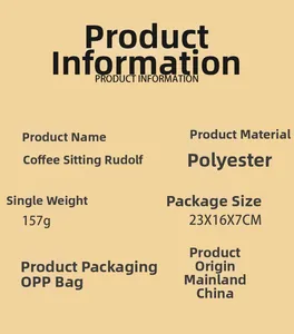 Detailed specifications of coffee gnome plush showing polyester material and dimensions