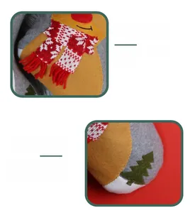 Close-up of knit fabric and felt patches on decorative Christmas stockings and ornaments
