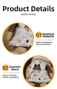 Detail of coffee gnome plush with soft polyester fabric and COFFEE printed apron