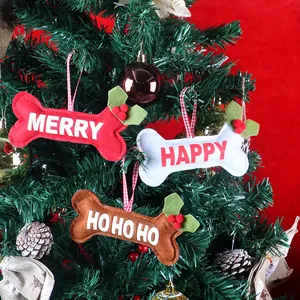 Christmas Bone Shaped Hanging Ornaments Polyester Felt Red White Brown Dog Bone Decor For Christmas Tree Holiday Party