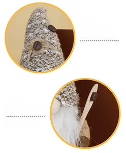Detailed view of coffee gnome with knitted beige hat and decorative coffee bean accents