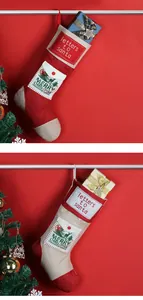 Detail of Christmas stockings with 'Letters to Santa' pocket and reindeer print
