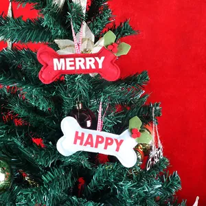 Christmas tree bone ornaments with Merry and Happy text for holiday home decoration