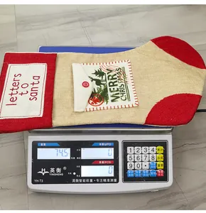 Detailed view showing the 74.5g weight of this Christmas burlap reindeer stocking