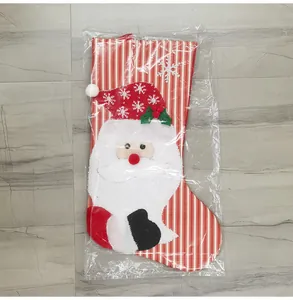 Detail of Christmas stocking with 3D Santa Claus figure and festive striped pattern